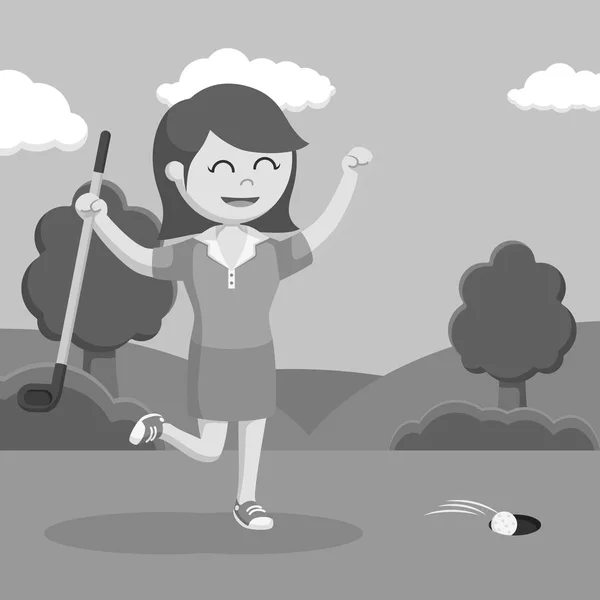 Golfista Mujer Feliz Haciendo Puntuación Blanco Negro Estilo — Vector de stock