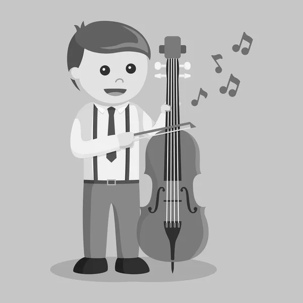 Músico Con Contrabajo Estilo Blanco Negro — Vector de stock