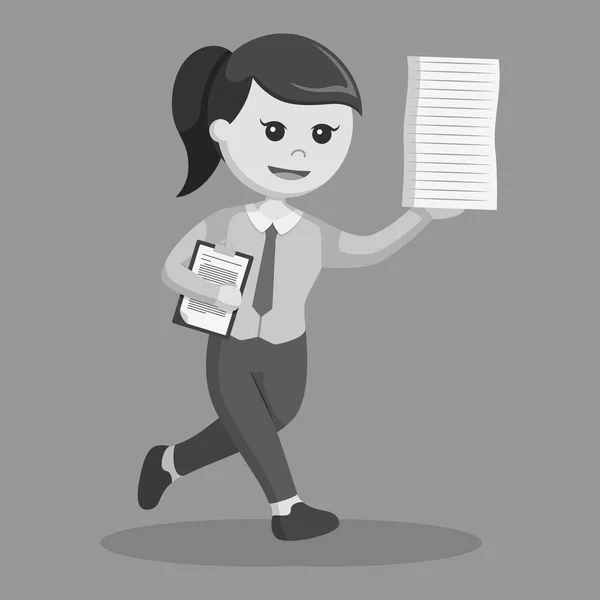 Business Woman Running Document Black White Style — Stock Vector