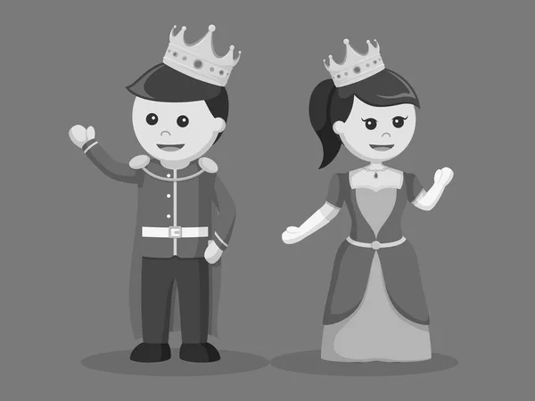 Prince Princesse Saluant Style Noir Blanc — Image vectorielle