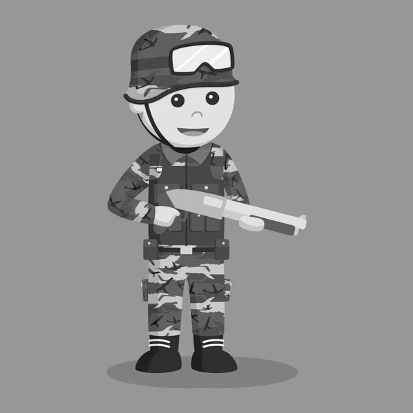 Hombre Del Ejército Con Escopeta Estilo Blanco Negro — Vector de stock