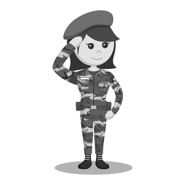 Armeefrau Grüßt Illustration Schwarz Weiß Stil — Stockvektor