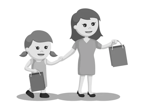 Mutter Und Tochter Shoppen Zusammen Schwarz Weiß — Stockvektor