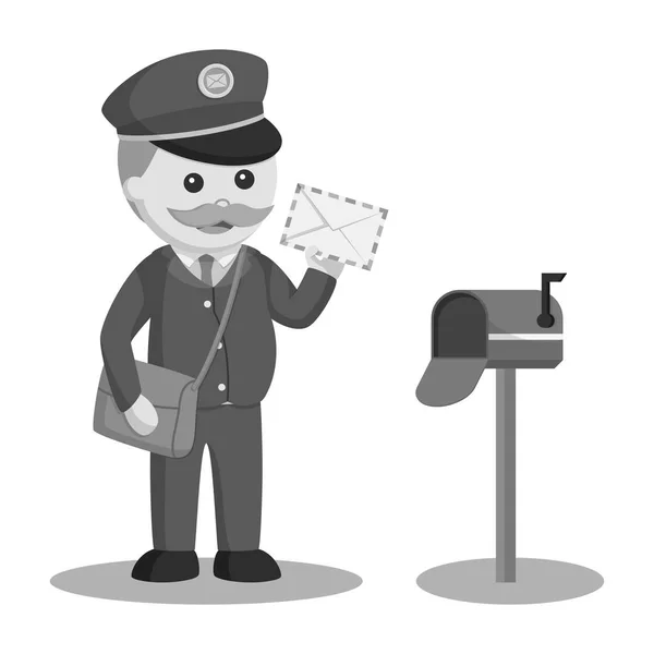 Fat Postman Mailbox Black White Style — Stock Vector