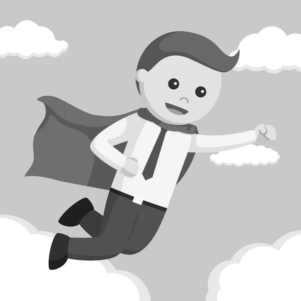 Office Man Vliegt Lucht Zwart Wit Stijl — Stockvector