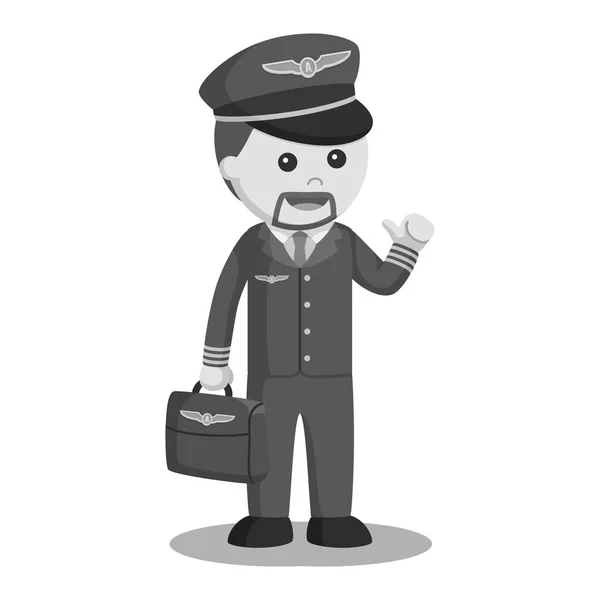 Pilote Avec Illustration Porte Documents Style Noir Blanc — Image vectorielle