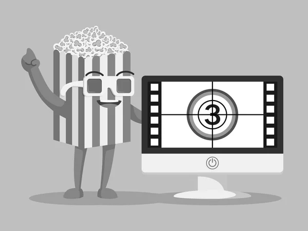 Popcorn Character Movie Black White Style — Stock Vector