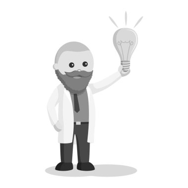 şişman adam bilim adamı ampul fikir siyah beyaz style ile