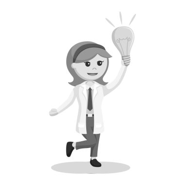 kadın bilim adamı ampul fikir siyah beyaz style ile