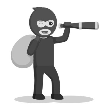 adam hırsız teleskop siyah beyaz stiliyle gözlemleyerek