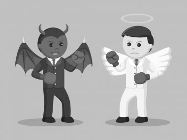 Şeytan ve melek işadamı siyah beyaz stili boks