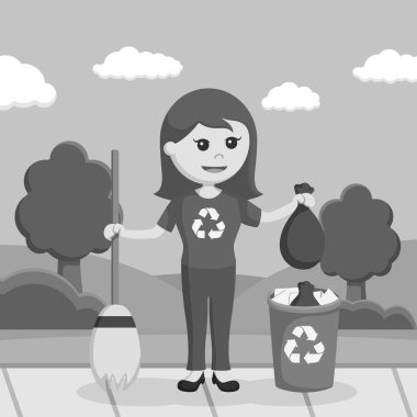 kadın çevre aktivisti Park siyah beyaz stil Temizleme