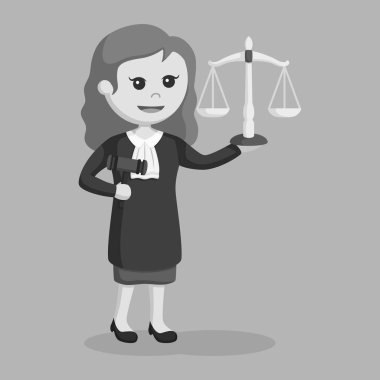 Kanun ve düzen kurulu işareti siyah beyaz stiliyle yargıç