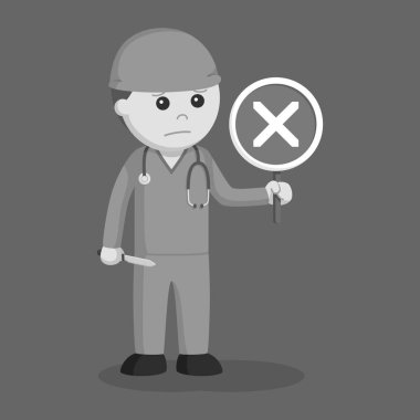 Denetim listesi işareti ile erkek cerrah başarı cerrahi siyah beyaz stilini gösterir