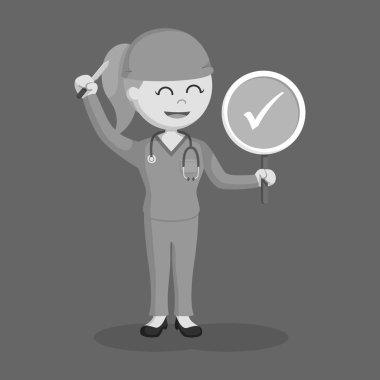 Denetim listesi işareti ile erkek cerrah başarı cerrahi siyah beyaz stilini gösterir