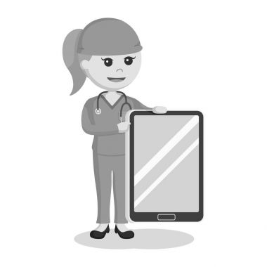 siyah ve beyaz tablet tarzı ile kadın cerrah