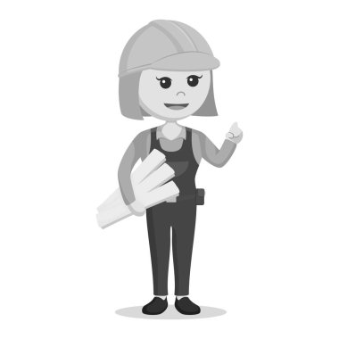 planları siyah beyaz stil tutan kadın inşaat işçisi