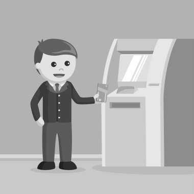 ATM makinesi siyah beyaz stilini kullanarak iş adamı
