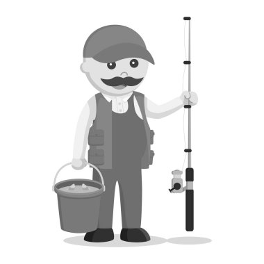 şişman balıkçı kova balık siyah beyaz tarzı tam holding