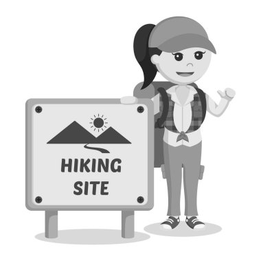 site işareti siyah beyaz tarzı hiking yanında duran kadın uzun yürüyüşe çıkan kimse