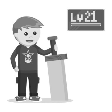 21 rpg dev kılıç siyah beyaz stil tutarak oyun seviye