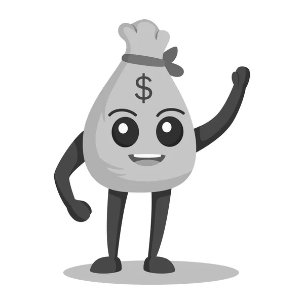 Money Sack Character Greeting Black White Style — Stock Vector