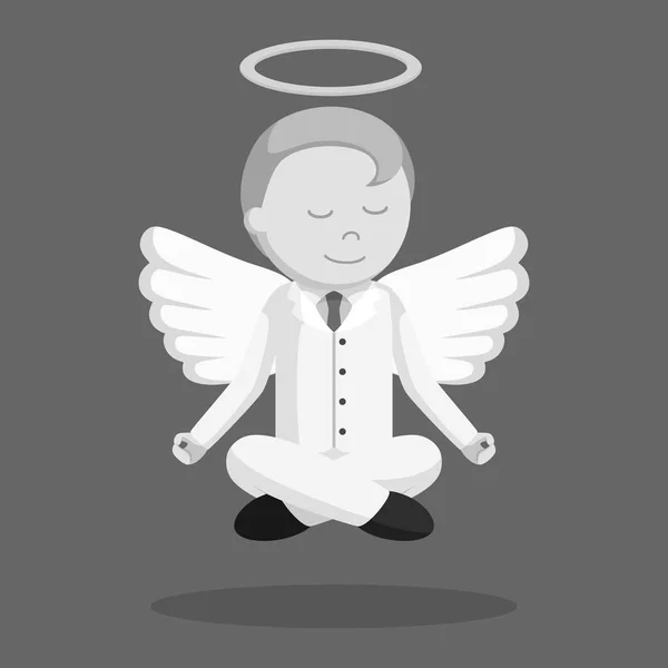 Angel Businessman Flying Meditate Black White Style — Stock Vector