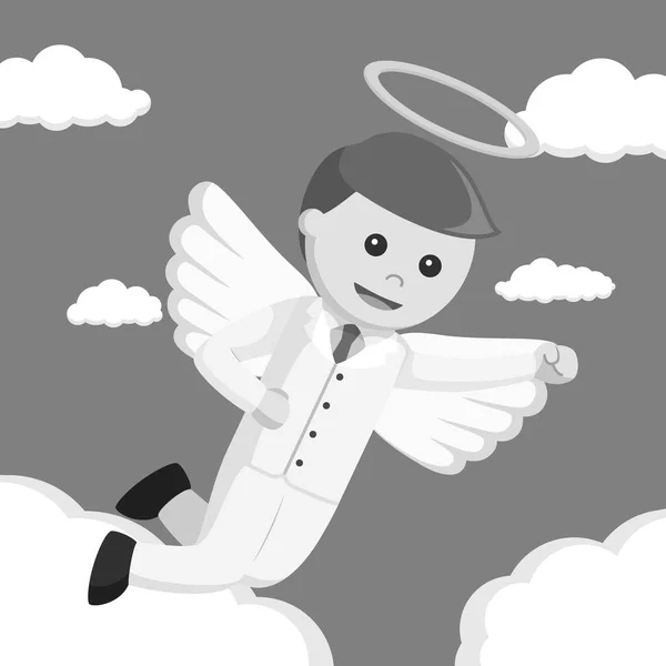 黒と白のスタイルを飛ぶ天使実業家 — ストックベクタ