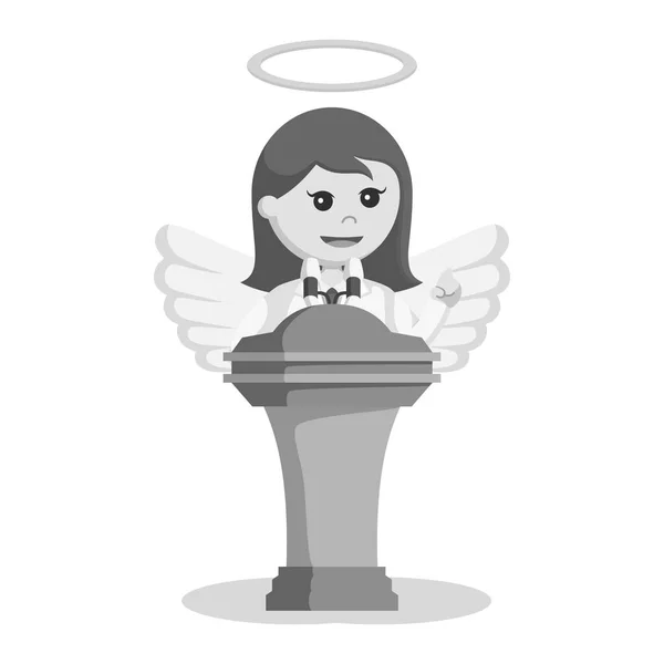 Angel Businesswoman Giving Speech Black White Style — Stock Vector