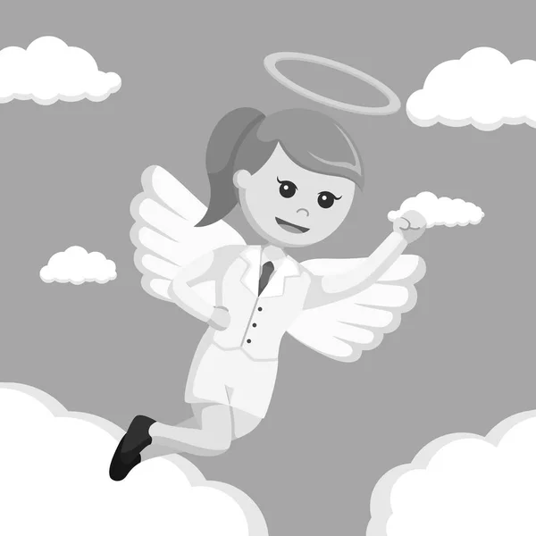 Angel Businesswoman Flying Black White Style — Stock Vector