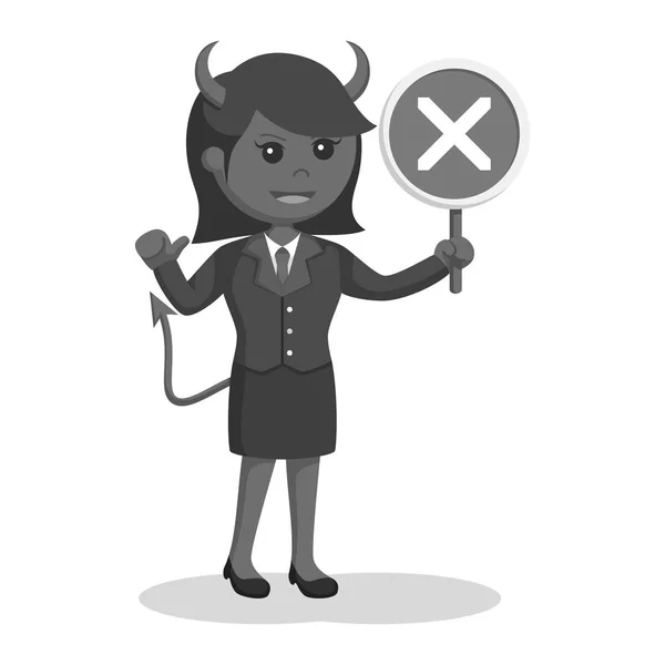 Devil Businesswoman Wrong Sign Black White Style — Stock Vector