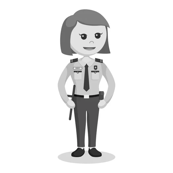 セキュリティ役員女性立っているポーズの黒と白のスタイル — ストックベクタ