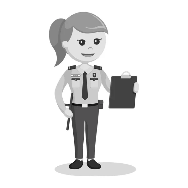 クリップボードの黒と白のスタイルを持つセキュリティ役員女性 — ストックベクタ