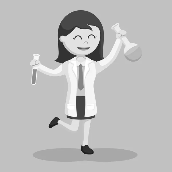 Woman Scientist Holding Two Test Tubes Black White Style — Stock Vector