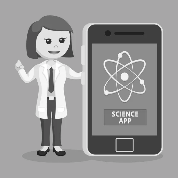 Cientista Mulher Com Ciência App Estilo Preto Branco —  Vetores de Stock