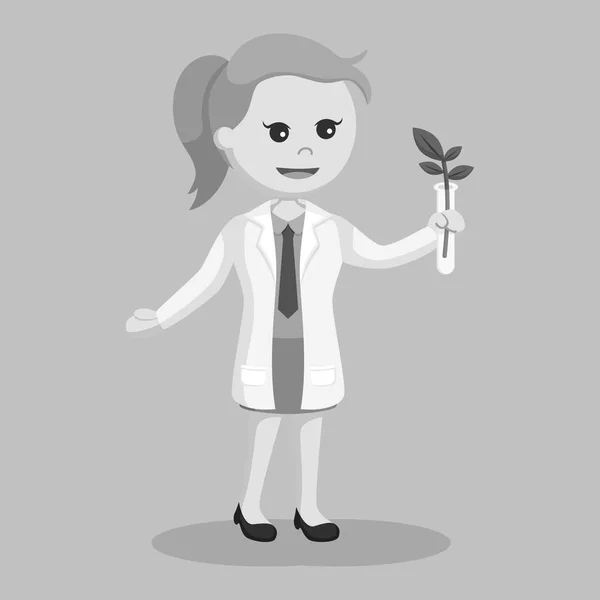 Siyah Beyaz Bitki Tarzı Ile Kadın Bilim Adamı Deneme — Stok Vektör