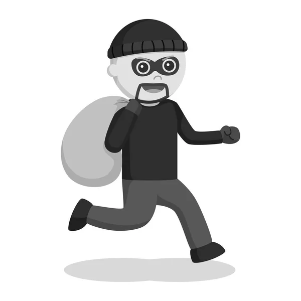 Hombre Ladrón Corriendo Con Saco Negro Blanco Estilo — Archivo Imágenes Vectoriales