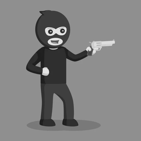 Muž Zloděj Pistole Černá Bílá Stylu — Stockový vektor