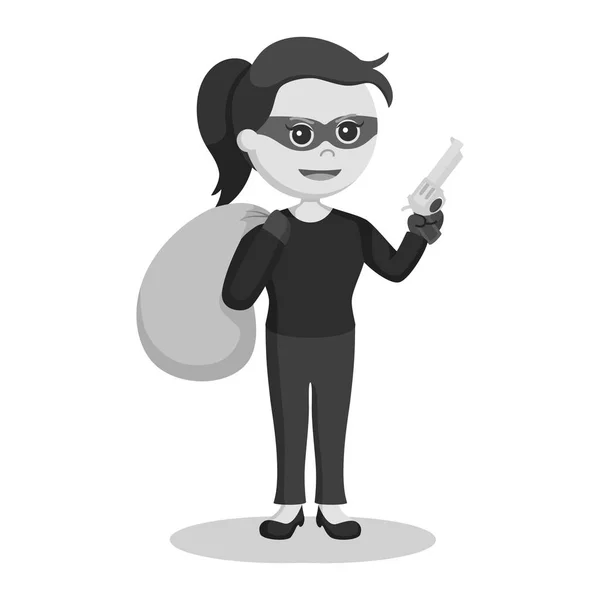 Mujer Ladrón Con Acción Pose Negro Blanco Estilo — Vector de stock