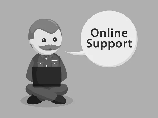 Fat Mechanic Online Support Callout Black White Style — Stock Vector