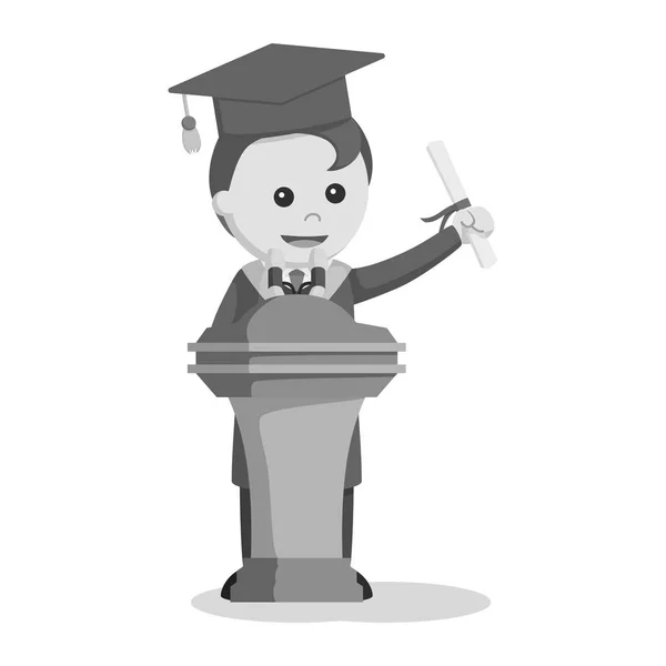 Estudiante Masculino Graduado Dando Discurso Estilo Blanco Negro — Vector de stock