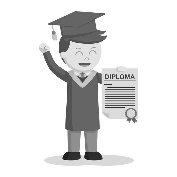 Estudiante Masculino Graduado Mostrando Diploma Estilo Blanco Negro — Vector de stock