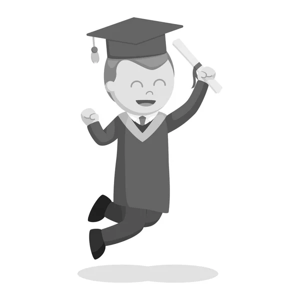 Graduado Macho Estudiante Saltar Emocionado Negro Blanco Estilo — Vector de stock