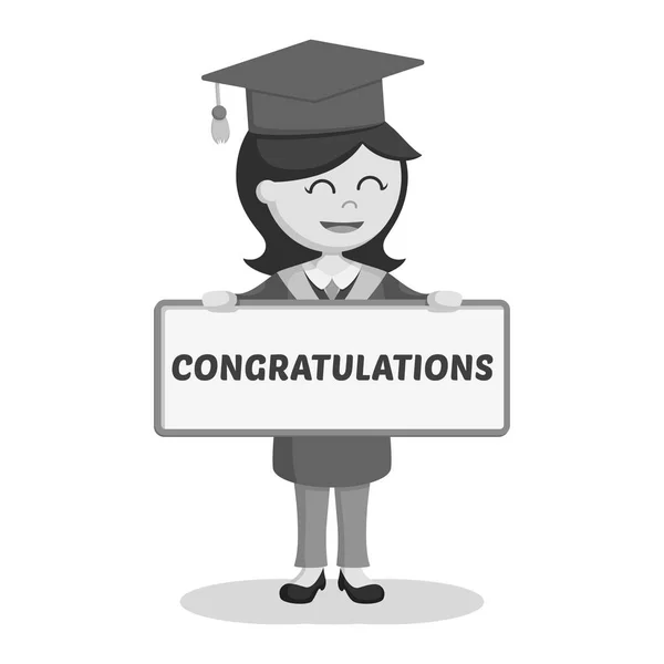 Alumna Graduada Con Signo Felicitación Estilo Blanco Negro — Vector de stock