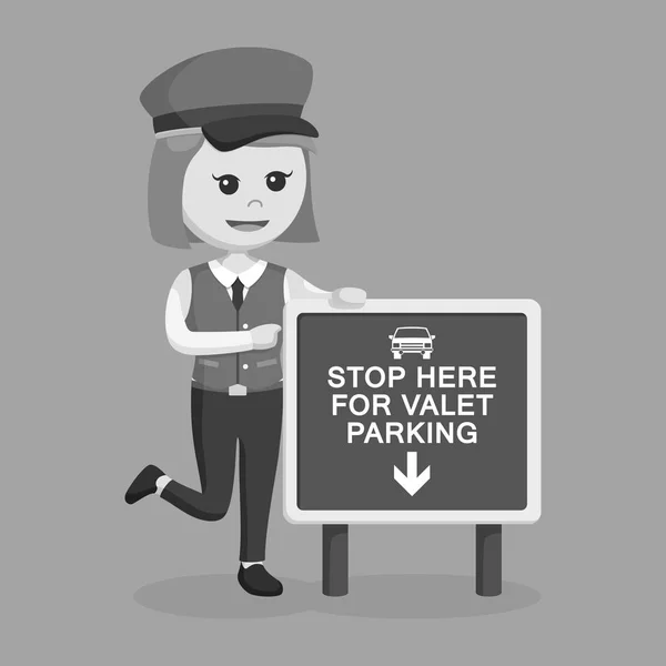 Female Valet Standing Sign Black White — Stock Vector