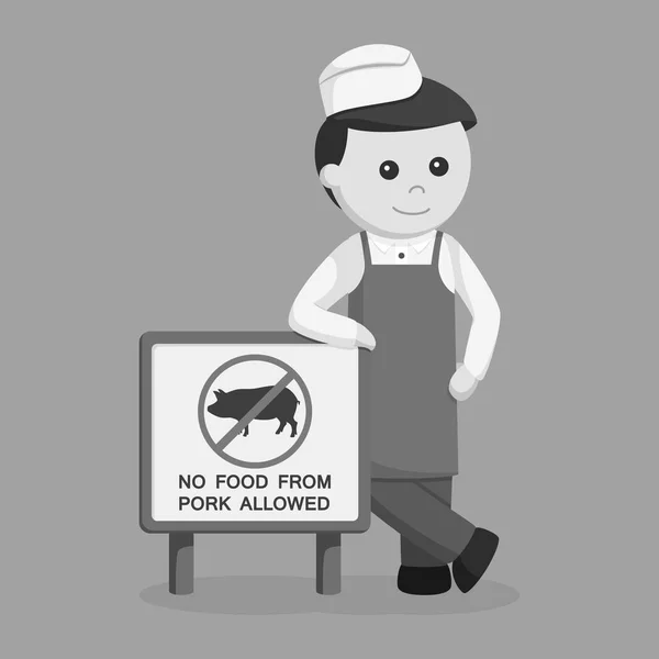 Butcher Man Forbidden Pork Meat Sign Black White Style — Stock Vector