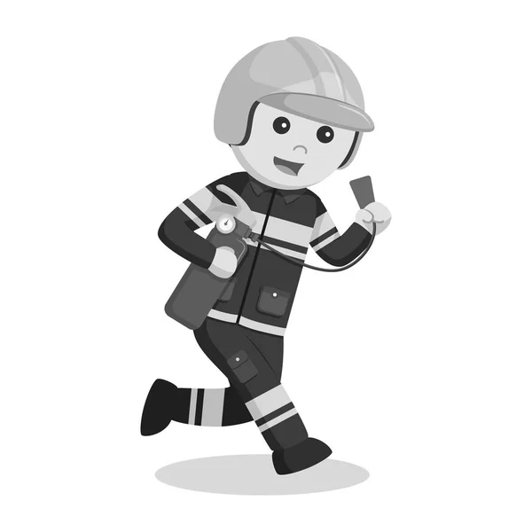 Firewoman Met Brandblusser Zwart Wit Stijl — Stockvector