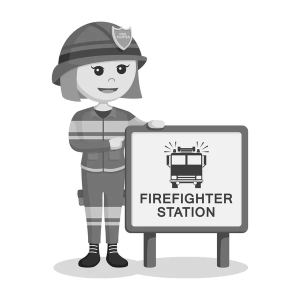 Fire Woman Firefighter Station Sign Black White Style — Stock Vector