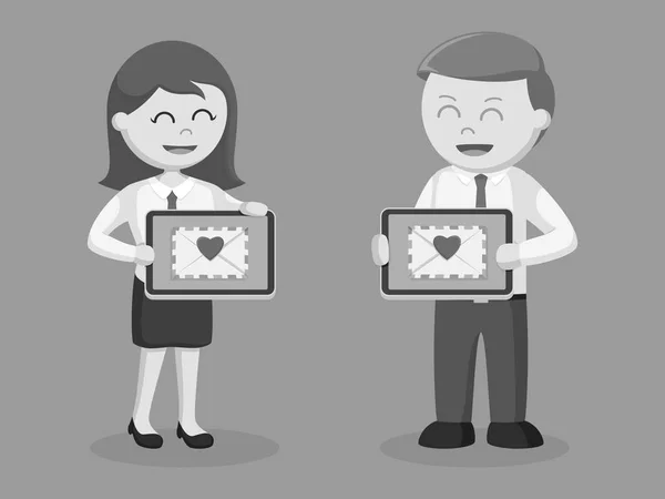 Business Couple Broken Heart Icon Tablet Black White Style — Stock Vector