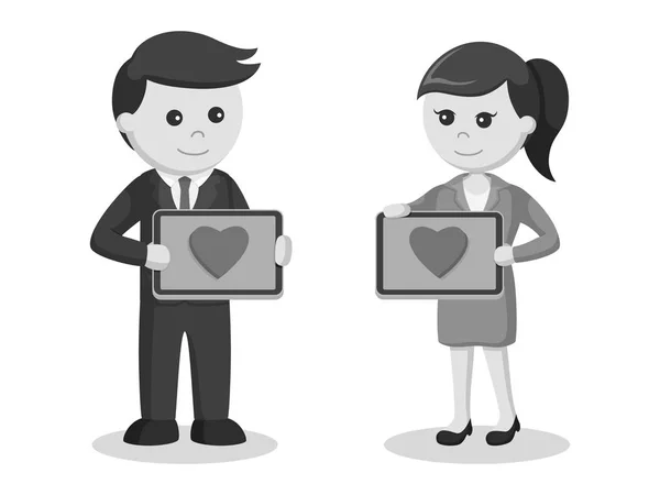 Pareja Negocios Con Corazón Roto Icono Tableta Estilo Blanco Negro — Archivo Imágenes Vectoriales